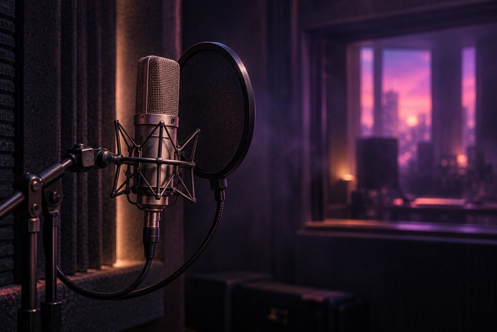 Vocal microphone and electronic music studio atmosphere